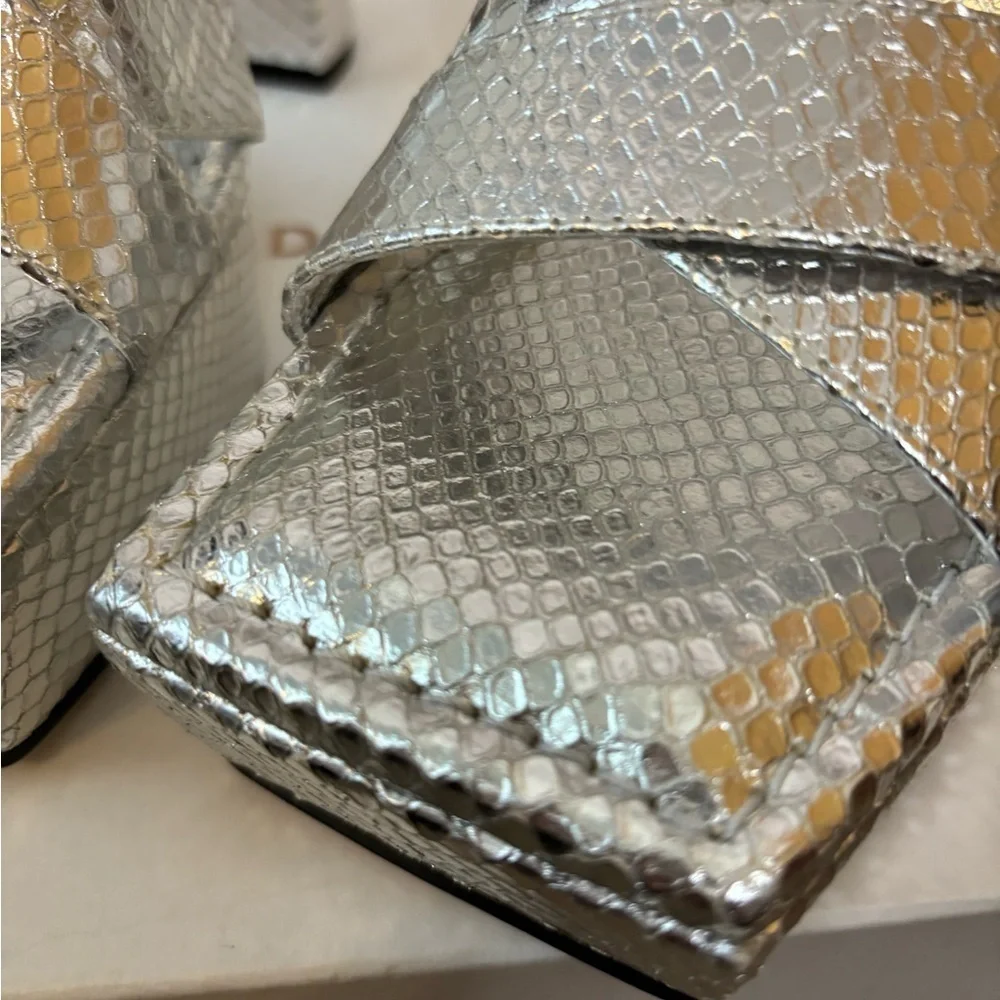 Good American Silver Snake Square Toe Platform Heels NEW